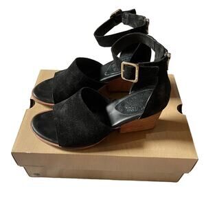 Kork-Ease Gazania Black Suede Sandals Size 7 Ankle Strap Block Heel Shoes